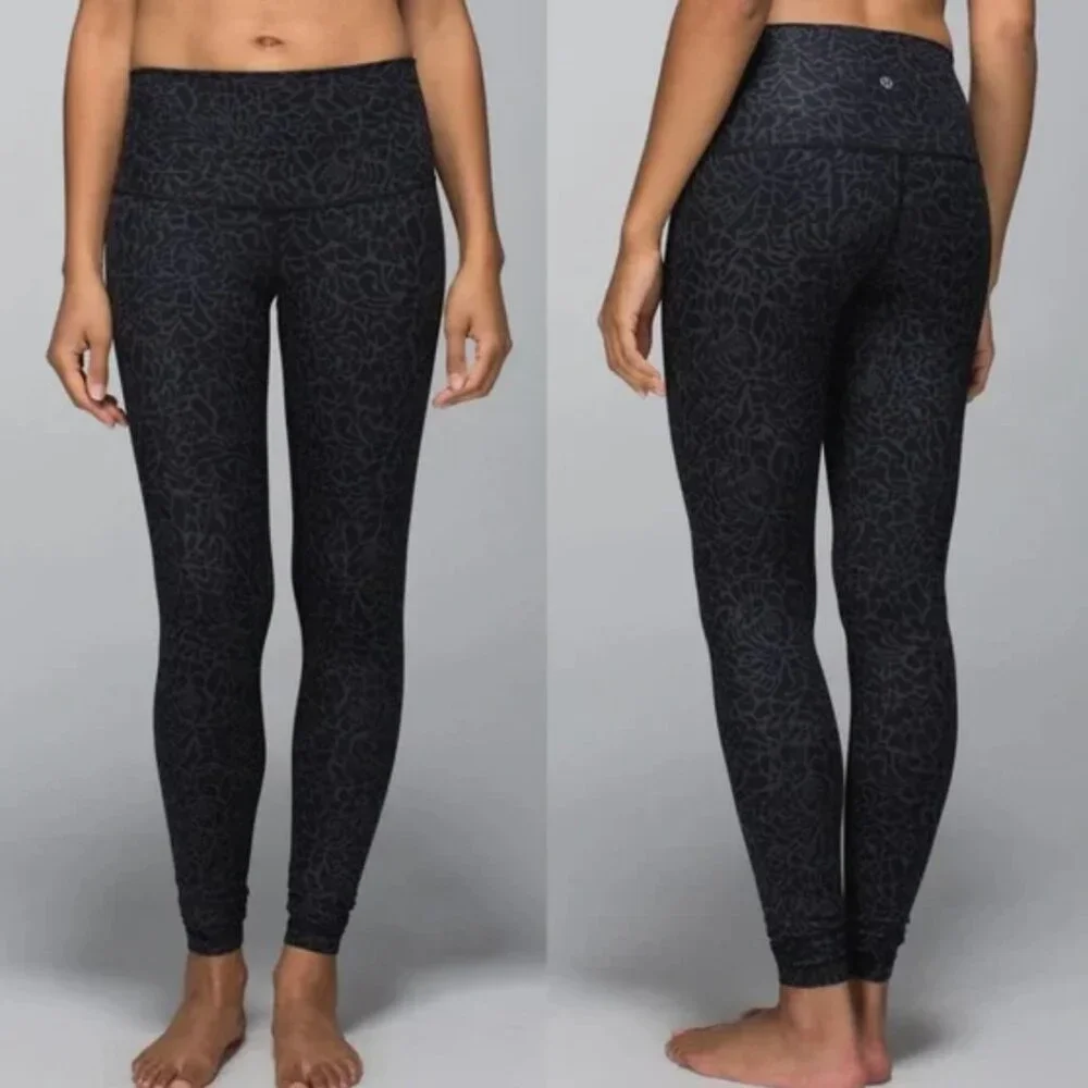 Lululemon Wunder Under Leggings sz 6 Full-On Luxtreme Roll Down Petal Camo Black - Picture 2 of 13
